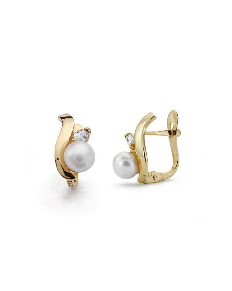 Pendientes oro 18k perla cierre catalán 12x6 mm