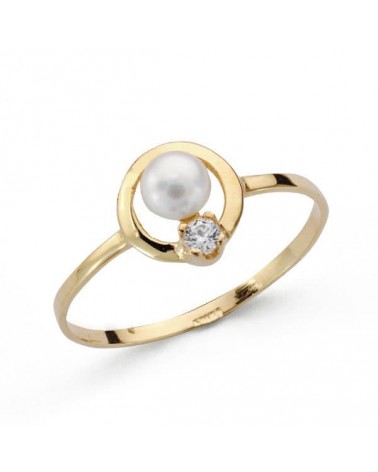 Anillo oro 18k perla y circonita diseño circular