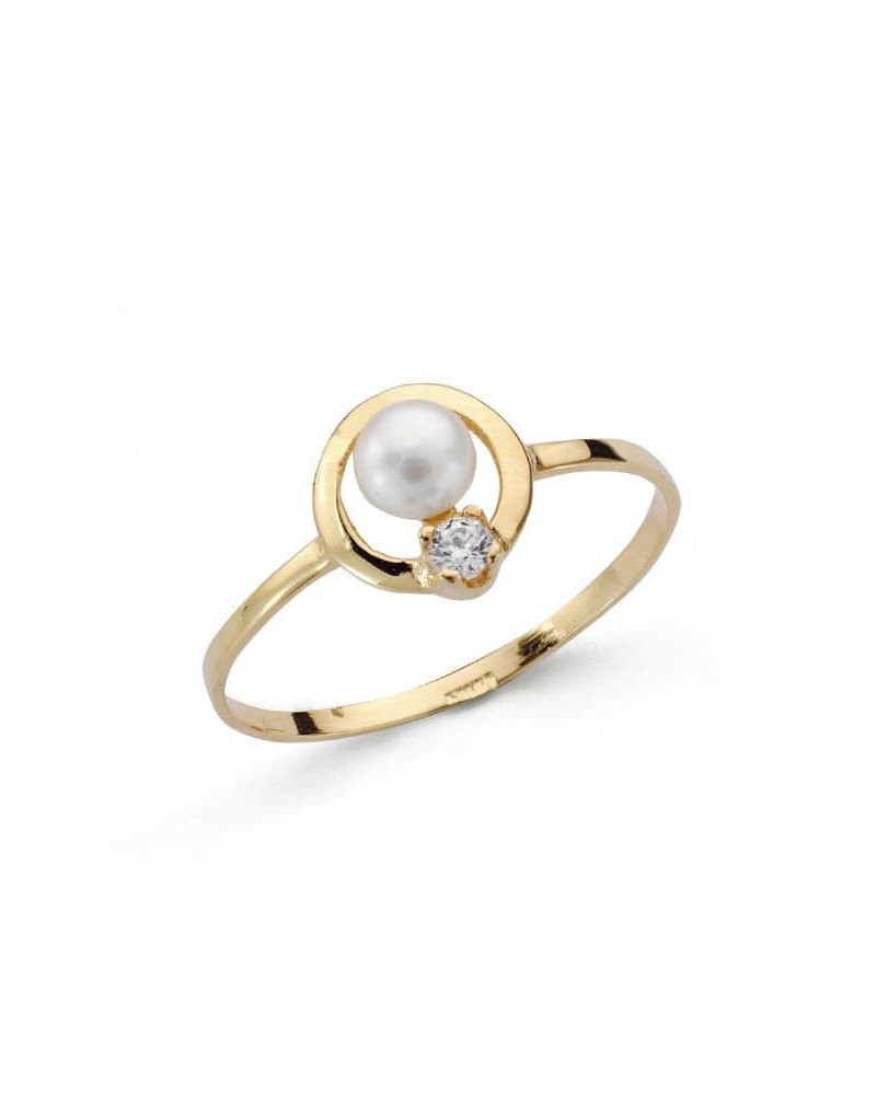 Anillo oro 18k perla y circonita diseño circular