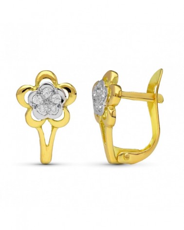 Pendientes oro 18k bicolor flor circonita niña