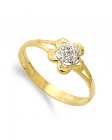 Sortija oro 18k bicolor flor circonita 7mm