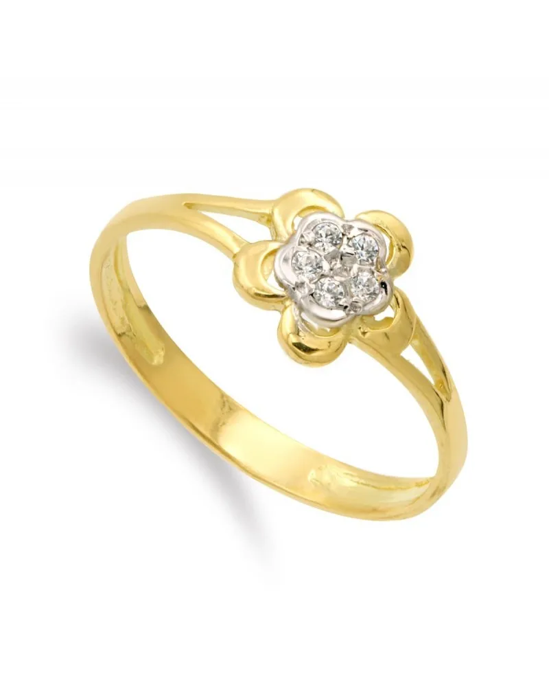 Sortija oro 18k bicolor flor circonita 7mm