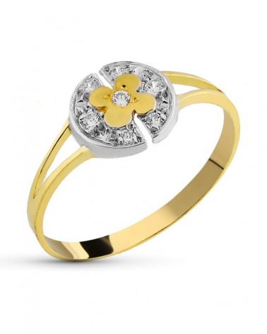 Sortija oro 18k bicolor flor circonitas 8mm