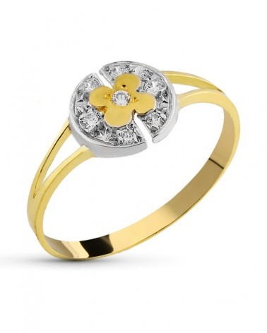 Sortija oro 18k bicolor flor circonitas 8mm