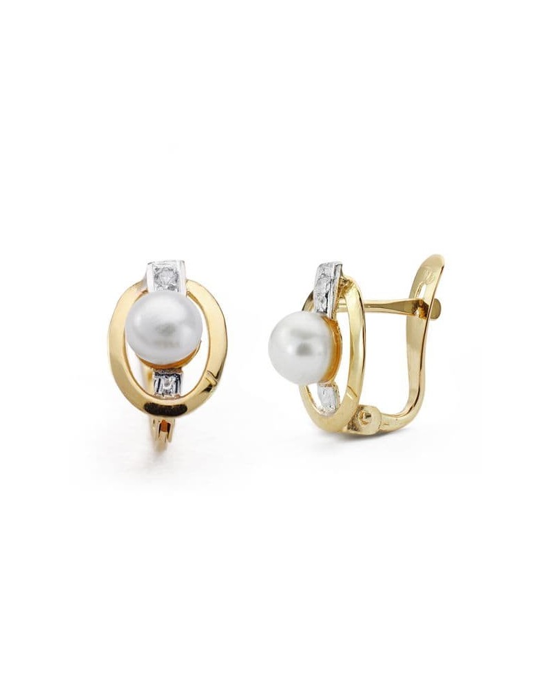 Pendientes oro 18k bicolor perla circonita comunión