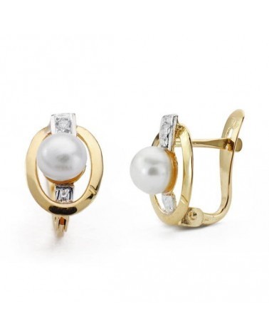 Pendientes oro 18k bicolor perla circonita comunión