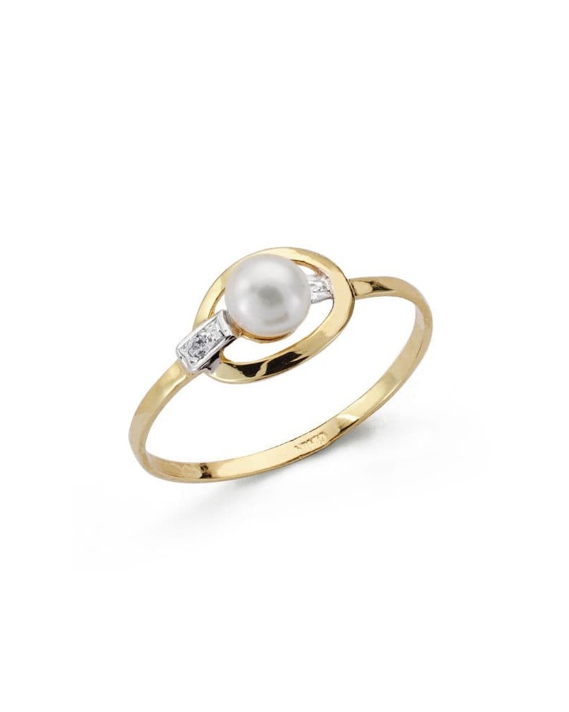 Sortija oro 18k bicolor comunión perla ovalada