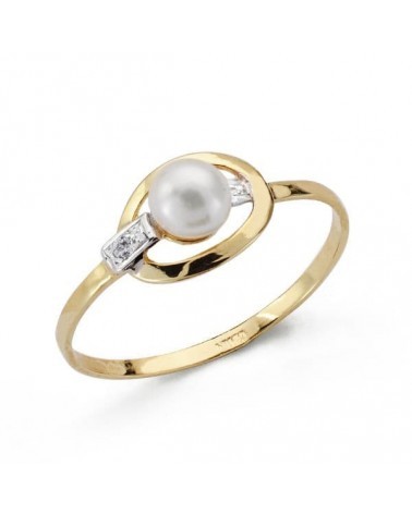 Sortija oro 18k bicolor comunión perla ovalada