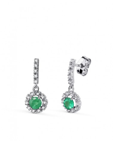 Pendientes oro blanco 18k esmeralda circonitas presión