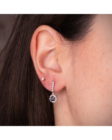 Pendientes oro blanco 18k zafiro circonitas presión
