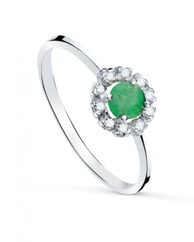 Sortija oro blanco 18k esmeralda circonitas