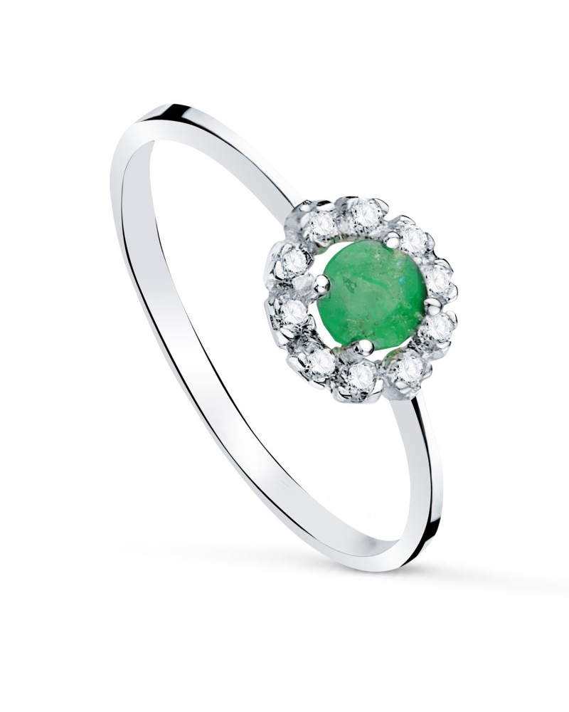 Sortija oro blanco 18k esmeralda circonitas