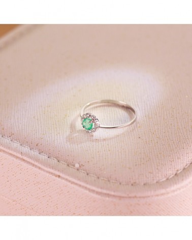 Sortija oro blanco 18k esmeralda circonitas