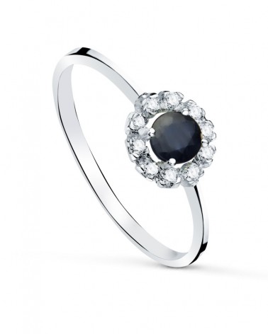 Anillo oro blanco 18k zafiro circonitas 4mm