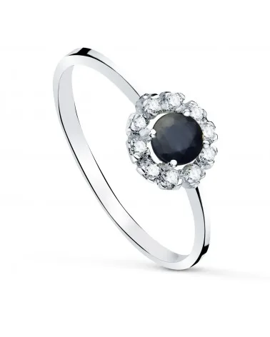 Anillo oro blanco 18k zafiro circonitas 4mm