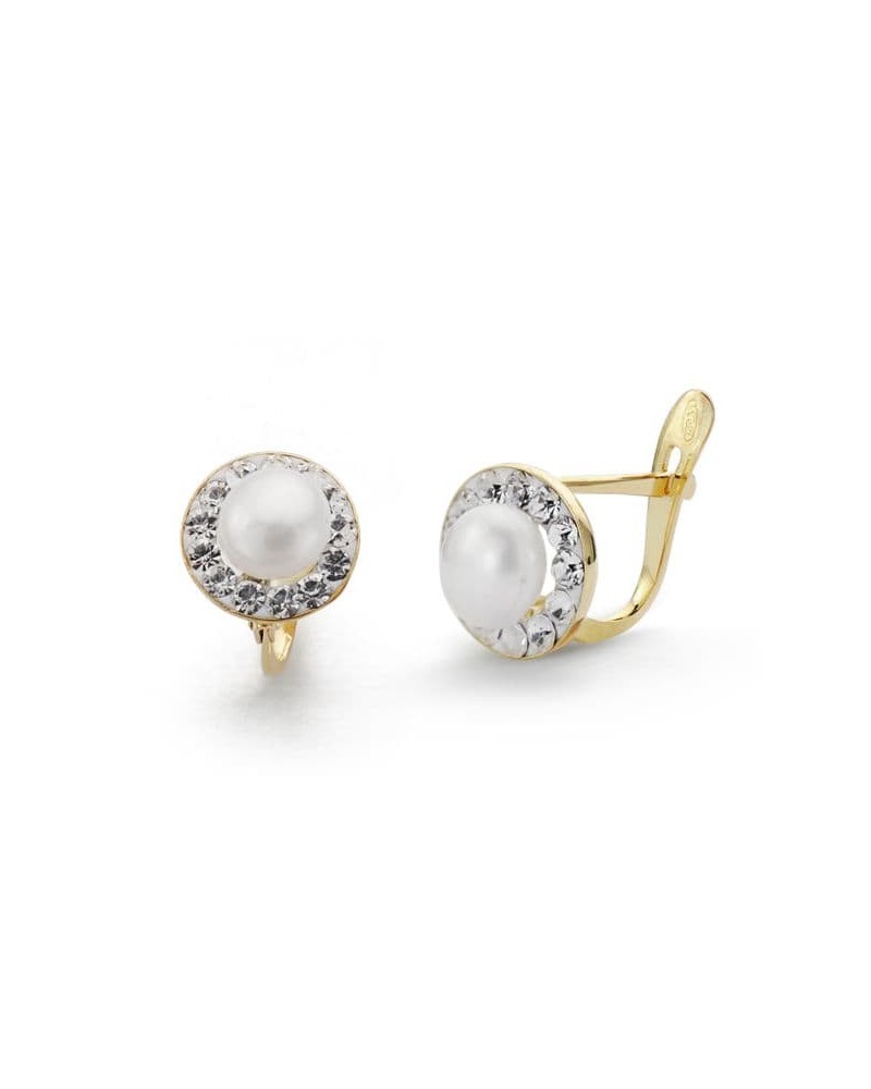 Pendientes oro 18k bicolor perla circonita cierre catalán