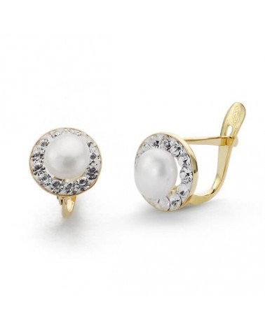 Pendientes oro 18k bicolor perla circonita cierre catalán