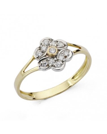 Anillo oro bicolor 18k flor circonitas 8mm