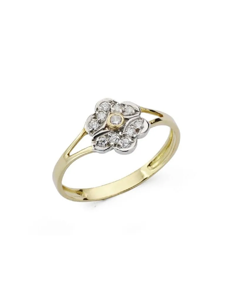 Anillo oro bicolor 18k flor circonitas 8mm