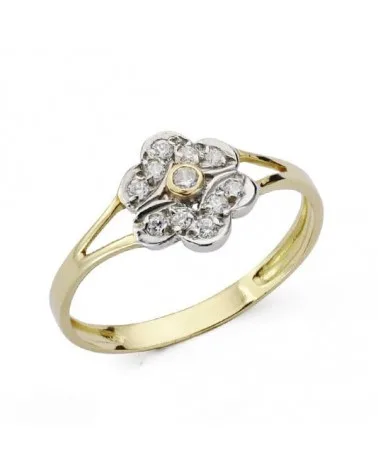 Anillo oro bicolor 18k flor circonitas 8mm