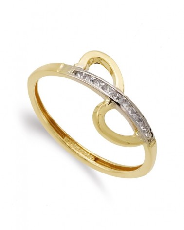 Anillo oro 18k bicolor circonitas carril 9mm