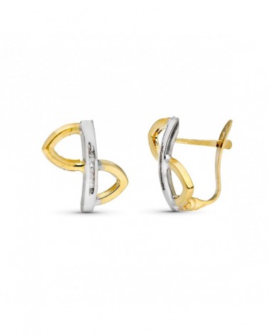 Pendientes oro 18k bicolor circonita cierre catalán