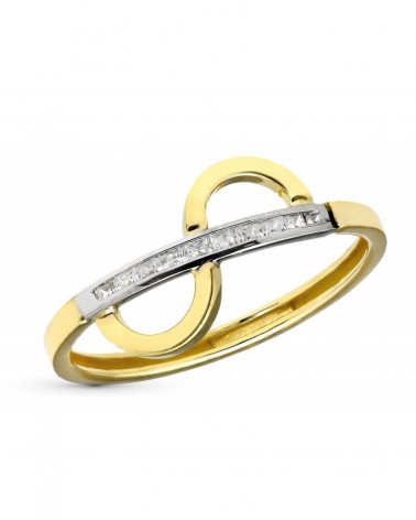Sortija oro 18k bicolor circonitas carril 10mm