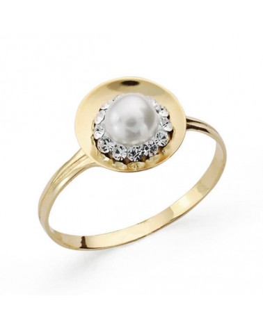 Anillo oro 18k amarillo perla circonitas motivo redondo