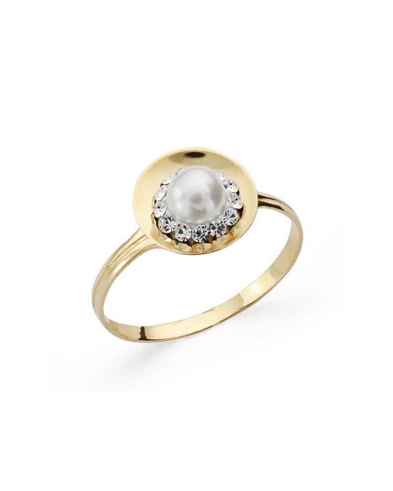 Anillo oro 18k amarillo perla circonitas motivo redondo