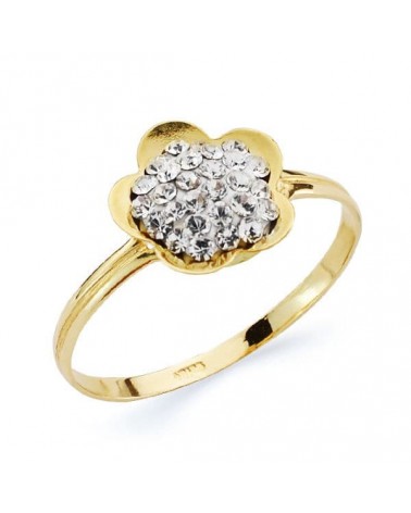 Anillo oro 18k amarillo flor circonitas 10mm
