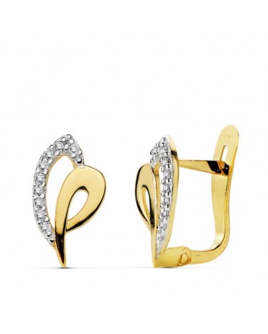 Pendientes oro 18k bicolor circonitas 12x7 mm