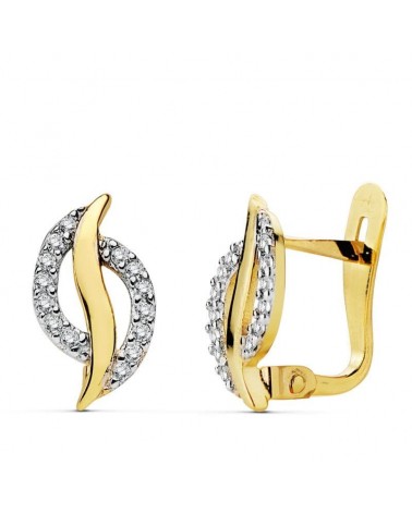Pendientes oro 18k bicolor circonita cierre catalán