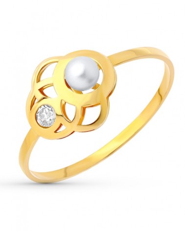 Anillo oro 18k calado perla circonita 3mm