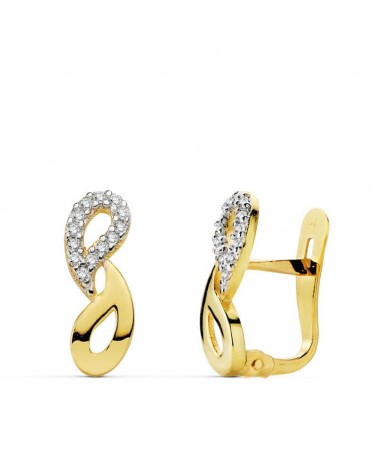 Pendientes oro 18k bicolor circonita infinito 13x5 mm