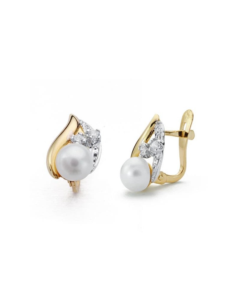Pendientes oro 18k bicolor comunión perla circonita