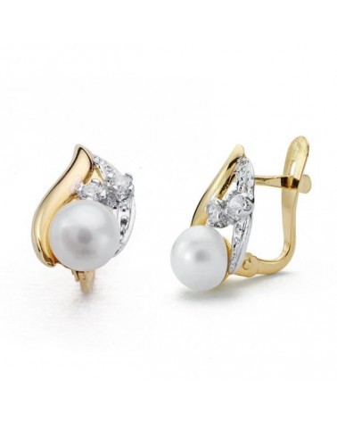 Pendientes oro 18k bicolor comunión perla circonita