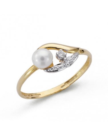 Sortija oro 18k bicolor perla circonitas Comunión