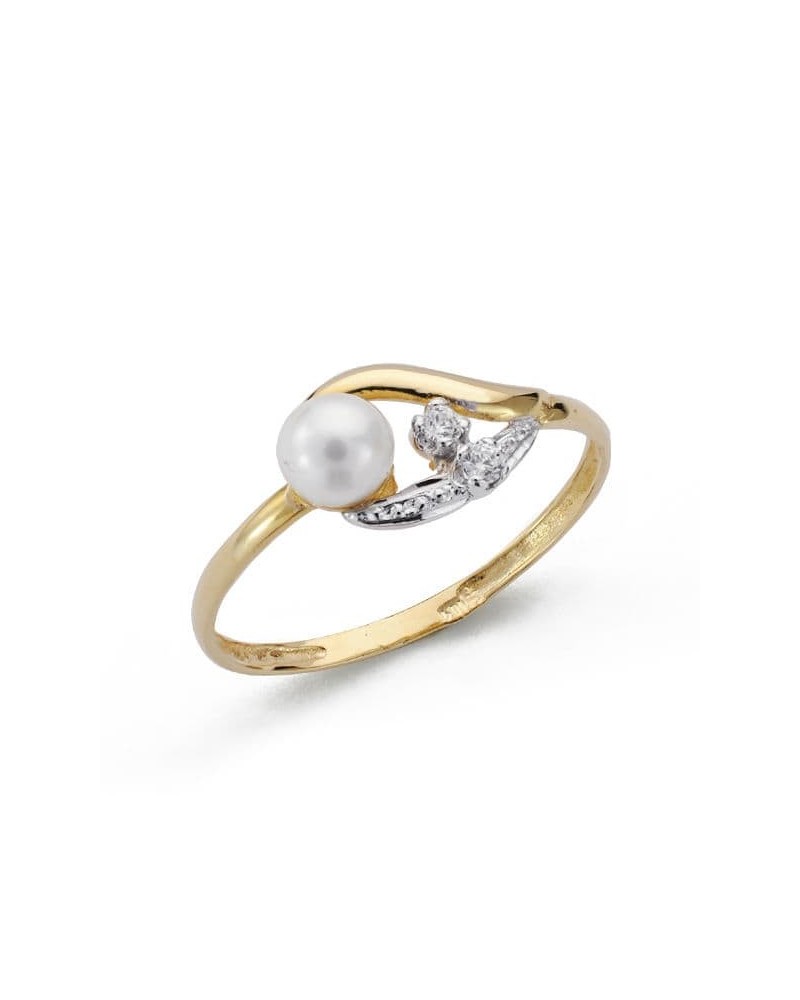 Sortija oro 18k bicolor perla circonitas Comunión