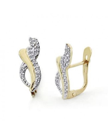 Pendientes oro 18k bicolor circonita cierre catalán 14x5 mm