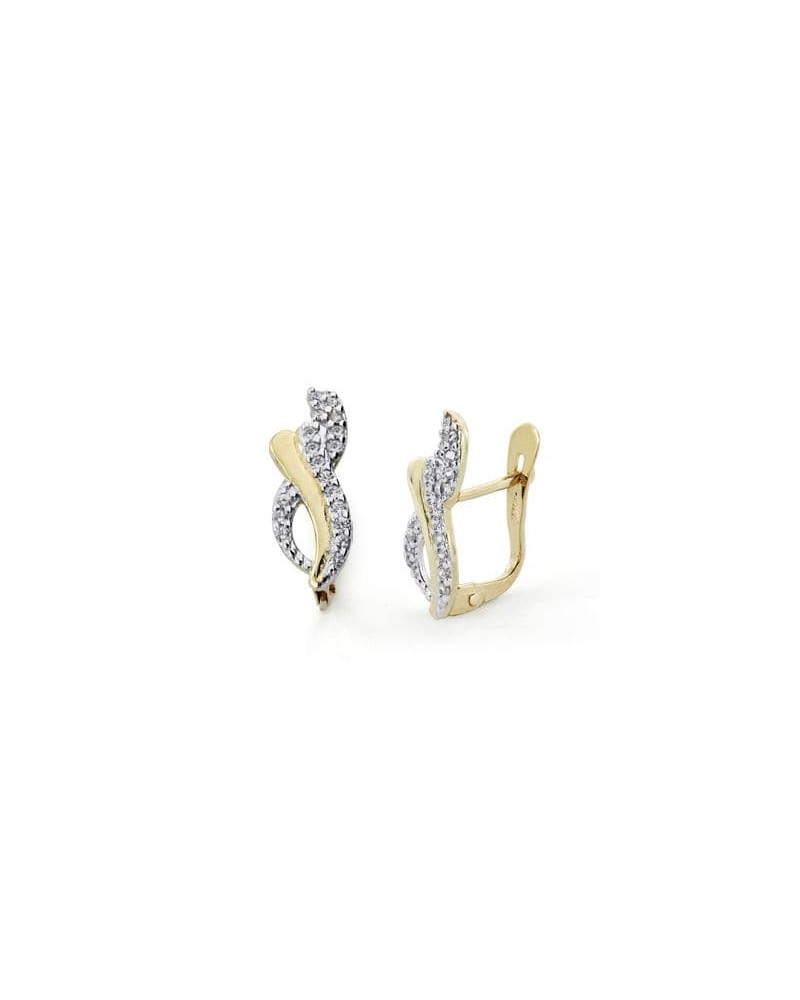 Pendientes oro 18k bicolor circonita cierre catalán 14x5 mm