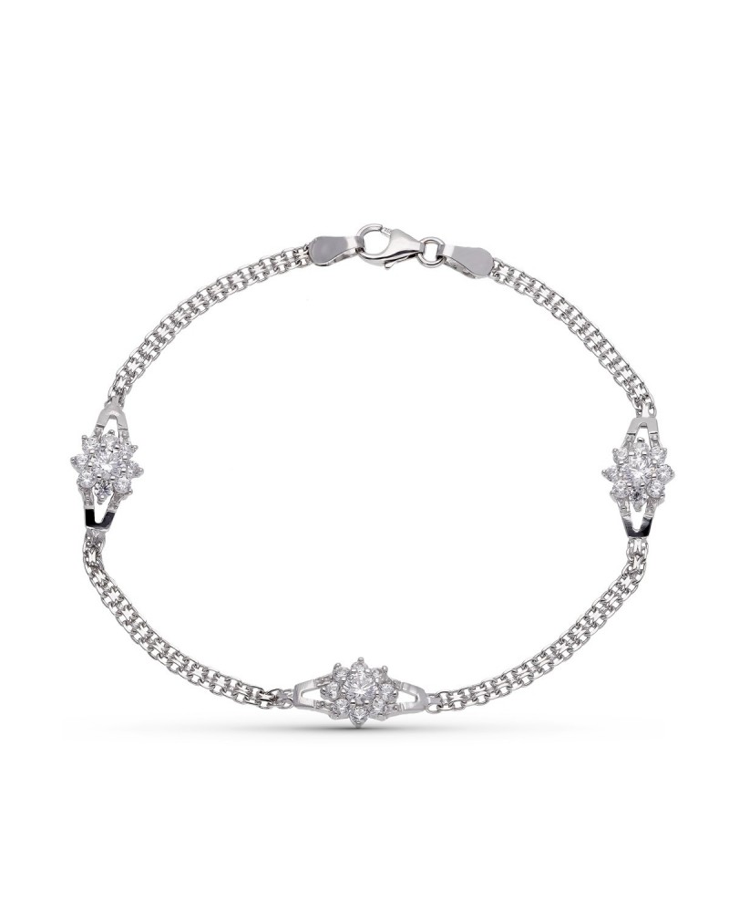 Pulsera oro blanco 18k motivos florales circonitas