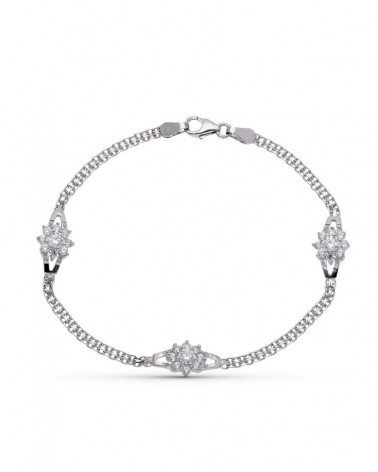 Pulsera oro blanco 18k motivos florales circonitas