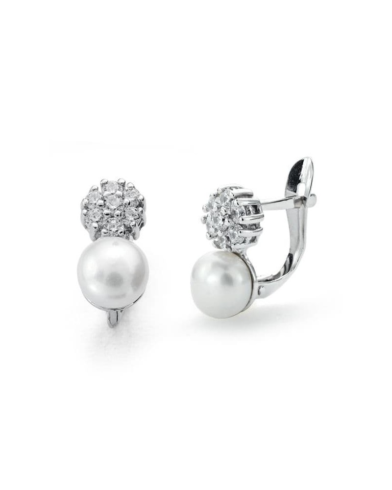 Pendientes oro blanco 18k perla circonita cierre catalán