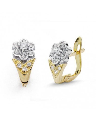 Pendientes oro 18k bicolor flor circonita cierre catalán