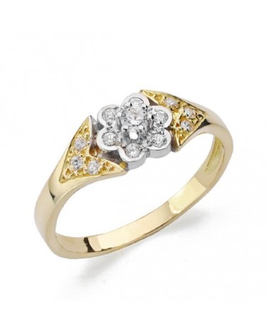 Sortija oro 18k bicolor flor circonitas 6,5mm