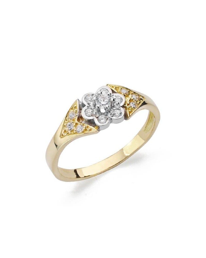 Sortija oro 18k bicolor flor circonitas 6,5mm