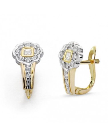 Pendientes oro 18k bicolor circonita cierre catalán