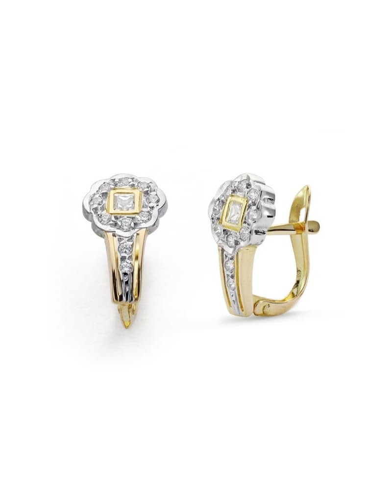 Pendientes oro 18k bicolor circonita cierre catalán