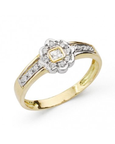 Anillo oro 18k bicolor flor circonitas 7,5 mm