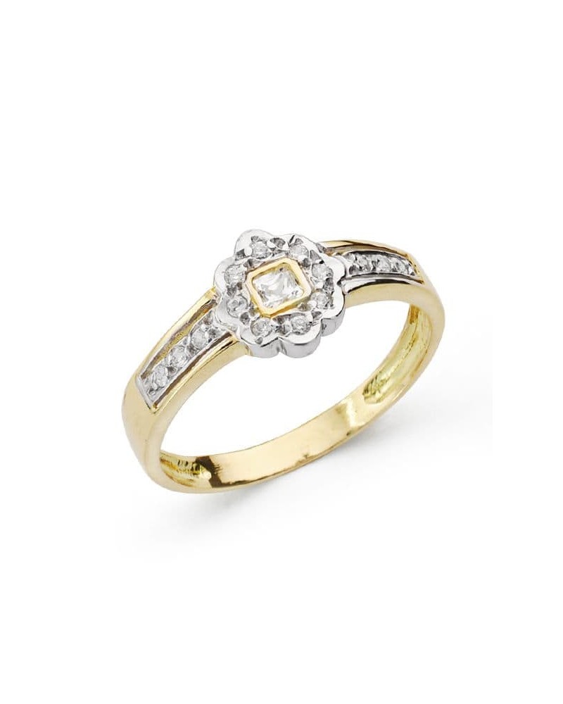 Anillo oro 18k bicolor flor circonitas 7,5 mm